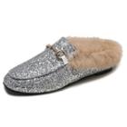 Sequin Loafer Furry Mules