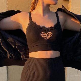 Leopard Print Lace Trim Camisole Top