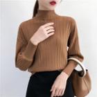 Puff-sleeve Mock-neck Knit Top
