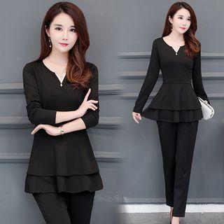 Set: Long-sleeve Top + Straight-cut Pants