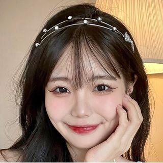 Bow Rhinestone Layered Headband Silver - One Size