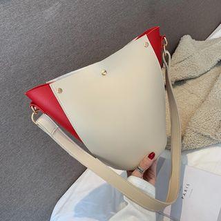 Set: Colored Panel Bucket Bag + Pouch
