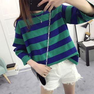 Striped Cut Out Detailed 3/4 Sleeve Top