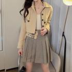 Button Jacket / Mini Plaid Pleated Skirt