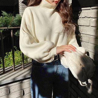 Colored High-neck Balloon-sleeve Sweater