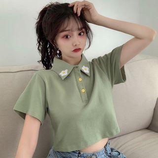 Short-sleeve Flower Cropped Polo Shirt