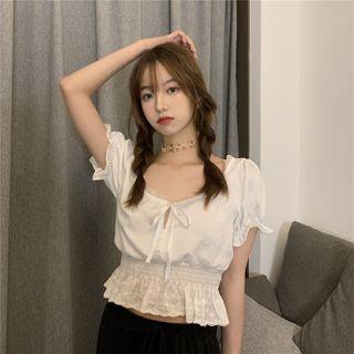 Puff-sleeve Crop Blouse White - One Size