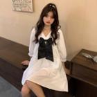 3/4-sleeve Ribbon Mini A-line Dress