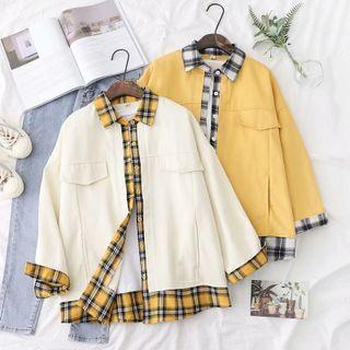 Mock Tow-piece Plaid Shirt