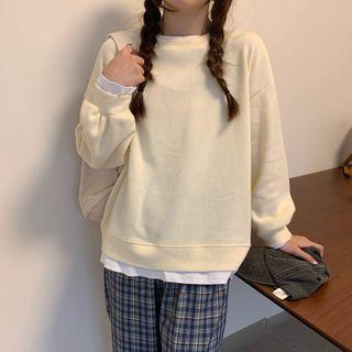 Long-sleeve Mock Two-piece Round-neck Sweatshirt