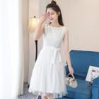 Sleeveless Tie-waist Tulle Dress