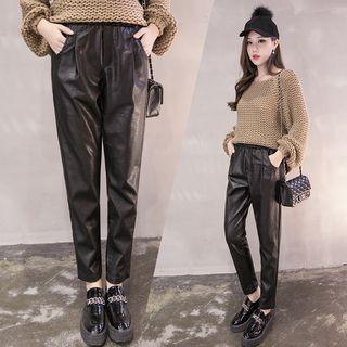 Plain Faux Leather Tapered Pants