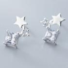 925 Sterling Silver Star Square Rhinestone Dangle Earring 1 Pair - S925 Silver - One Size
