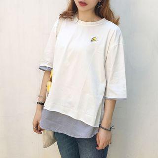 Mock Two-piece Embroidered T-shirt