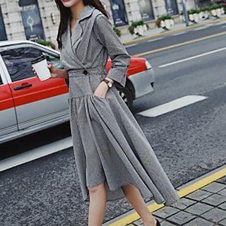 Long-sleeve Lapel Collar A-line Dress