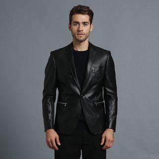 Faux-leather One-button Blazer
