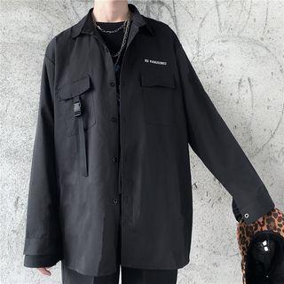 Long-sleeve Embroidered Letter Cargo Shirt