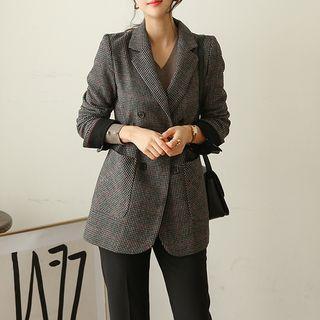 Belted Double-breasted Houndstooth Jacket