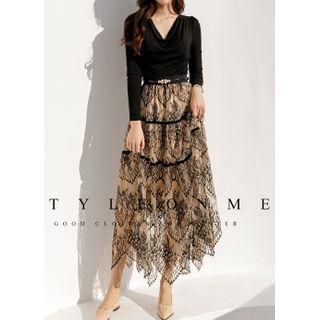 Two-tone Lace Maxi Tiered Skirt