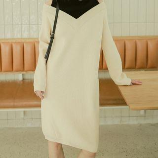 Mock Two Piece Sweater Dress Almond - One Size