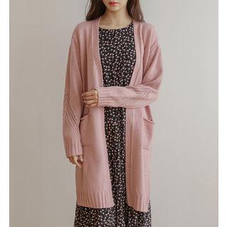 Open-front Punched Long Cardigan