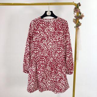 Printed Long-sleeve Mini Shift Dress