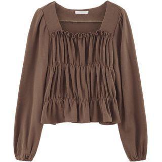 Square-neck Shirred Cropped Sweatshirt