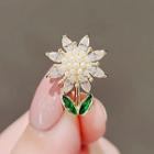 Flower Faux Pearl Alloy Brooch Ly1359 - Green & Gold - One Size