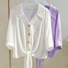 Plain Short-sleeve Tie-hem Blouse