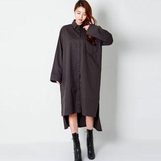Wide-sleeve Dip-back Long Shirtdress