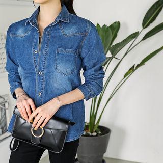 Metal-button Denim Shirt