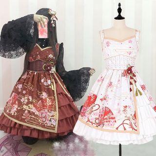 Printed Sleeveless A-line Dress / Flower Hair Clip