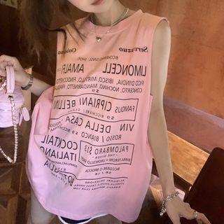 Sleeveless Lettering T-shirt / Elbow-sleeve Lettering T-shirt
