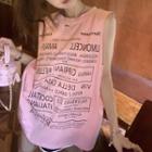 Sleeveless Lettering T-shirt / Elbow-sleeve Lettering T-shirt