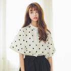 Dotted Elbow-sleeve Shirt White - One Size