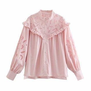 Plain Long-sleeve Cut-out Shirt