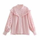 Plain Long-sleeve Cut-out Shirt