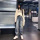Contrast Panel High-waist Straight-cut Jeans