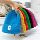 Lettering Embroidered Ribbed Knit Beanie