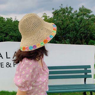 Embroidered Flower Straw Bucket Hat
