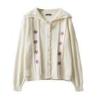 Long Sleeve Floral Embroidered Collar Cardigan Almond - One Size
