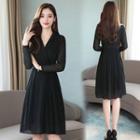 Long-sleeve Chiffon V-neck A-line Dress