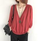3/4-sleeve Mock Two Piece Knit Top