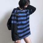 Mock Two Piece Striped Pullover Stripe - Blue - One Size