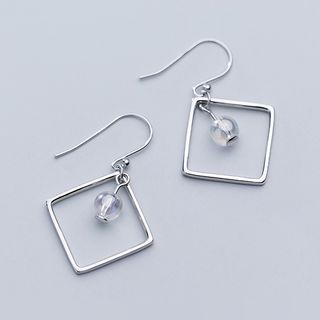 925 Sterling Silver Square & Bead Dangle Earring 1 Pair - Silver - One Size