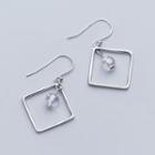 925 Sterling Silver Square & Bead Dangle Earring 1 Pair - Silver - One Size