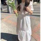 Short-sleeve Eyelet Midi Dress White - One Size