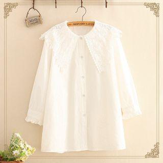 Lace-collar Elbow-sleeve Blouse As Shown In Figure - One Size