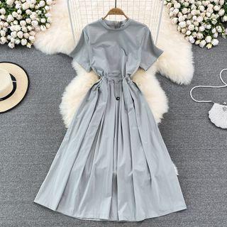 Short Sleeve Drawstring A-line Dress