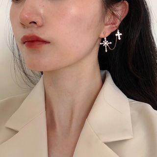 925 Sterling Silver Rhinestone Cross Chain Dangle Earring